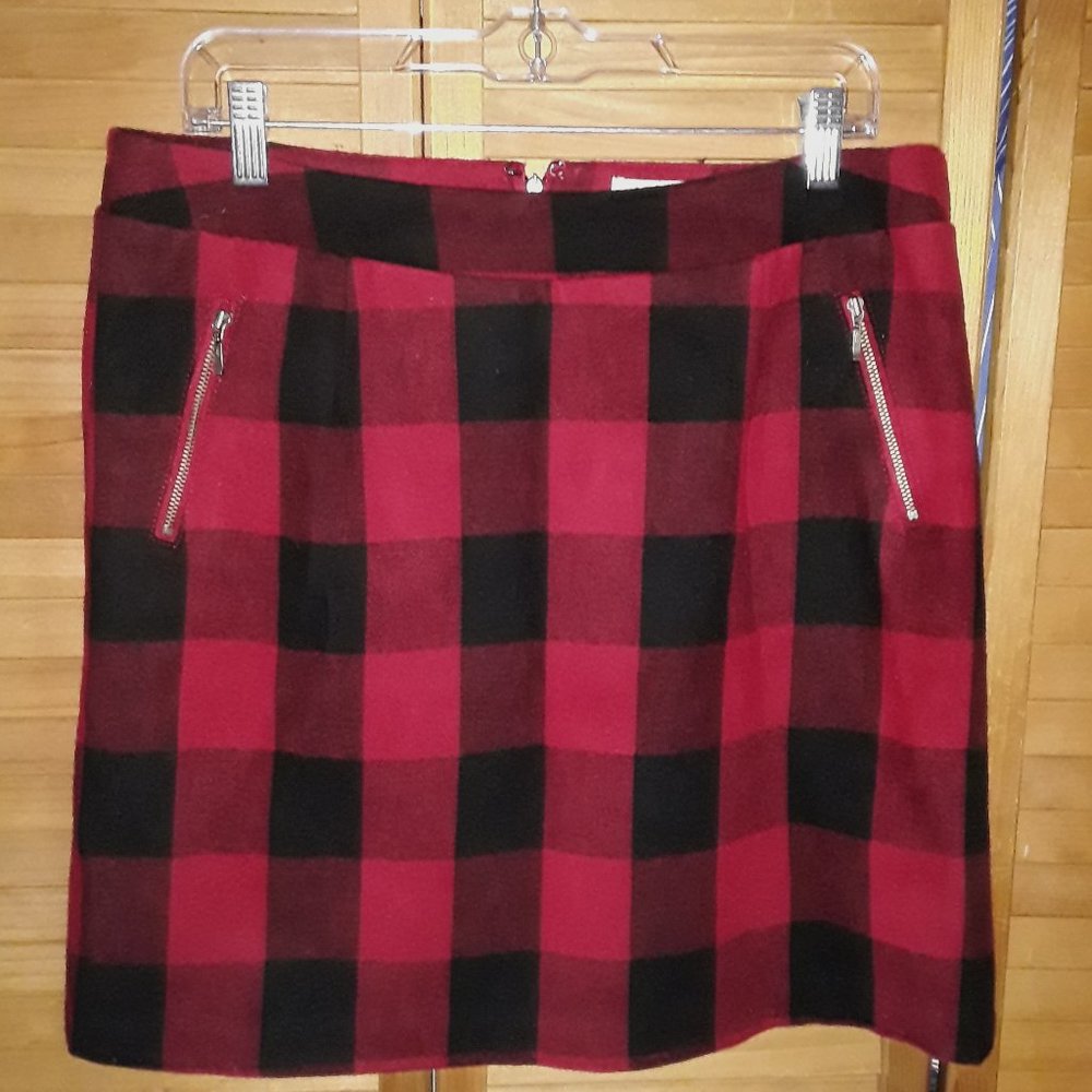 Bob Timberlake SZ 10 Red Plaid Wool BlMini Skirt Zipper Pockets Band Waist Lined